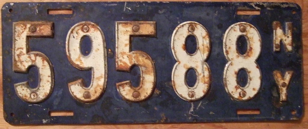 A 1910 New York State Issued License Plate