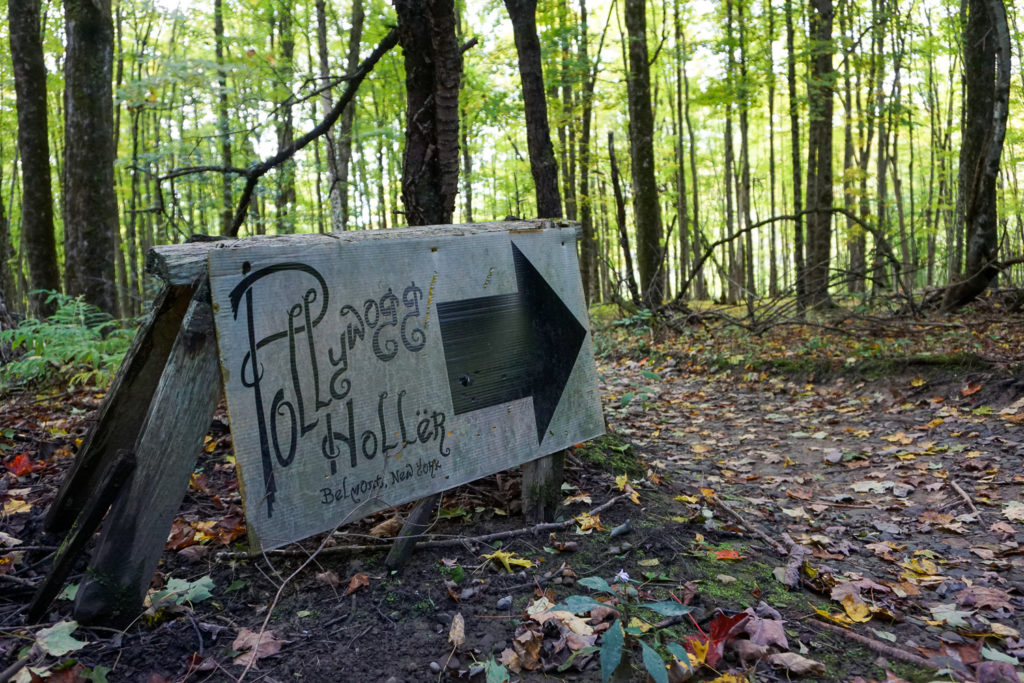 Entrance Sign for Pollywog Holler in Belmont, New York