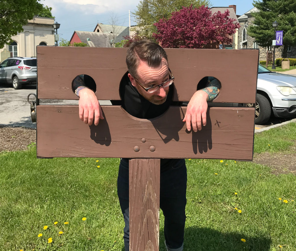 Chris Clemens in Historic Stocks in Johnstown, New York