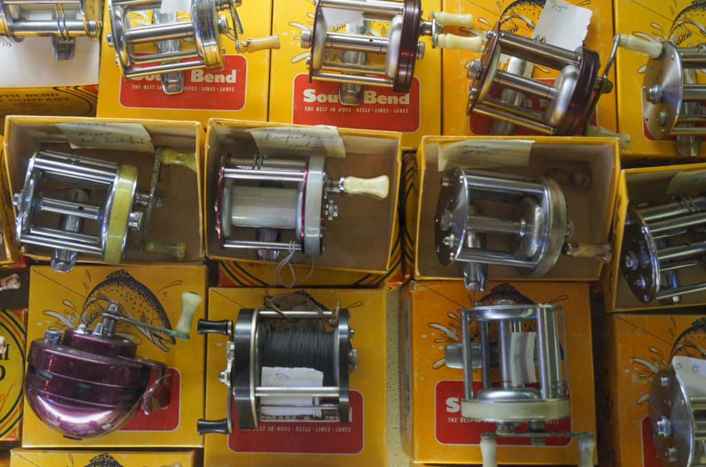 Collection of Fishing Reels Inside the Salmon Run International Sport Fishing Museum and Visitor Center Near Pulaski, New York